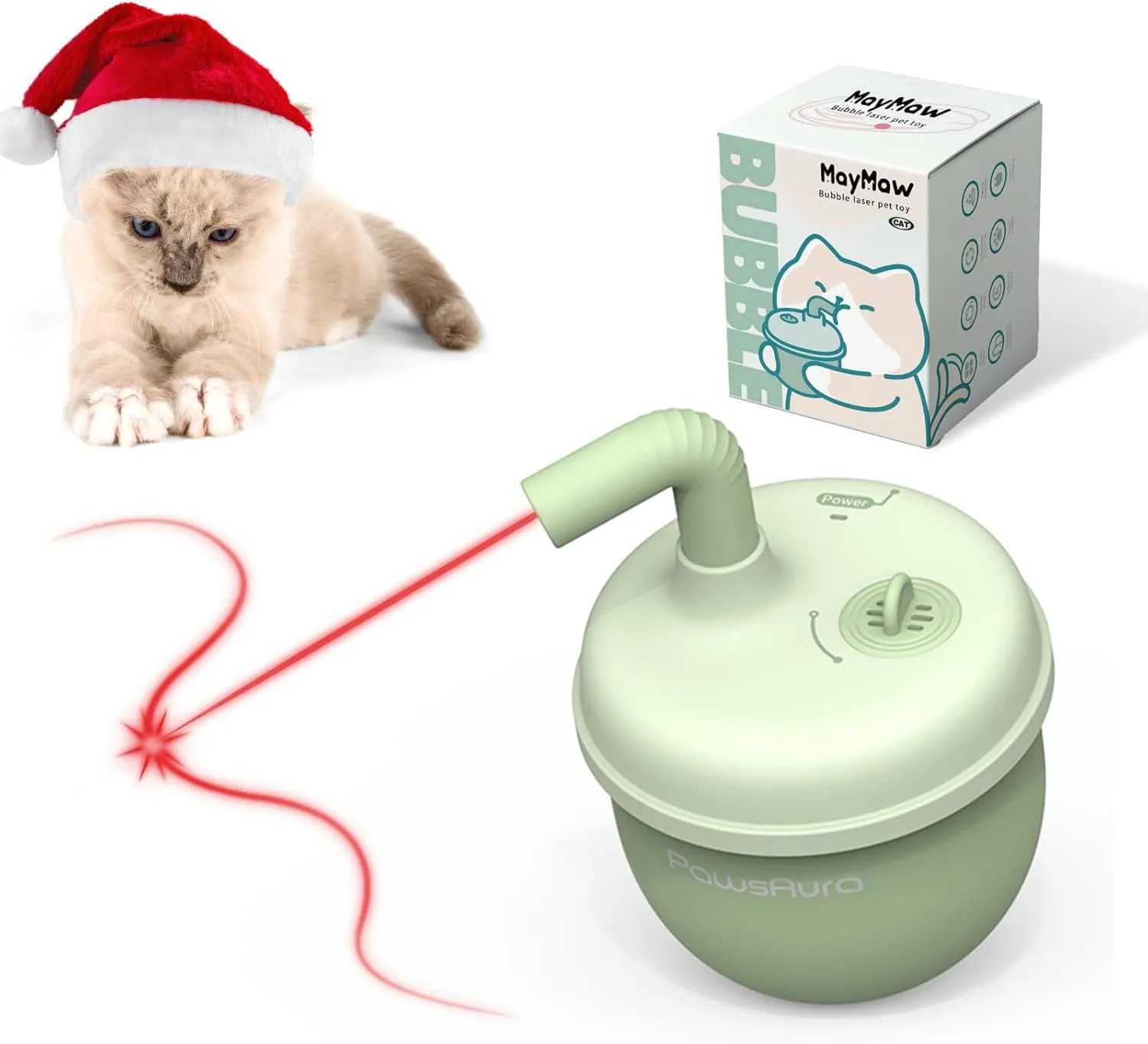MayMaw Cat Laser Toy - Laser Cat Toys for Indoor Cats, Rechargeable Automatic Cat Toy, Interactive Cat Toy with Tumbler Design, 360 Random Trajectory, 3 Modes, Catnip Included (Green)