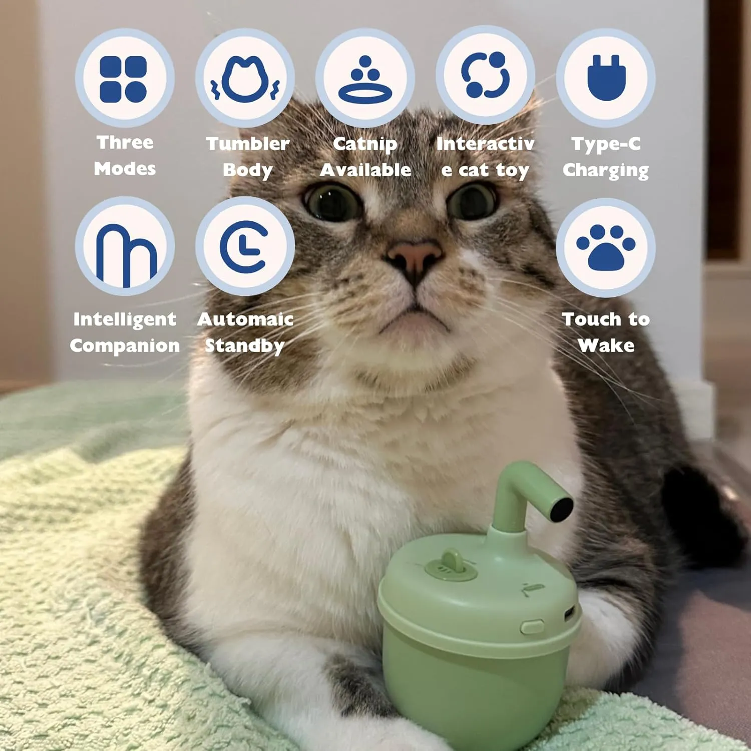 MayMaw Cat Laser Toy - Laser Cat Toys for Indoor Cats, Rechargeable Automatic Cat Toy, Interactive Cat Toy with Tumbler Design, 360 Random Trajectory, 3 Modes, Catnip Included (Green)