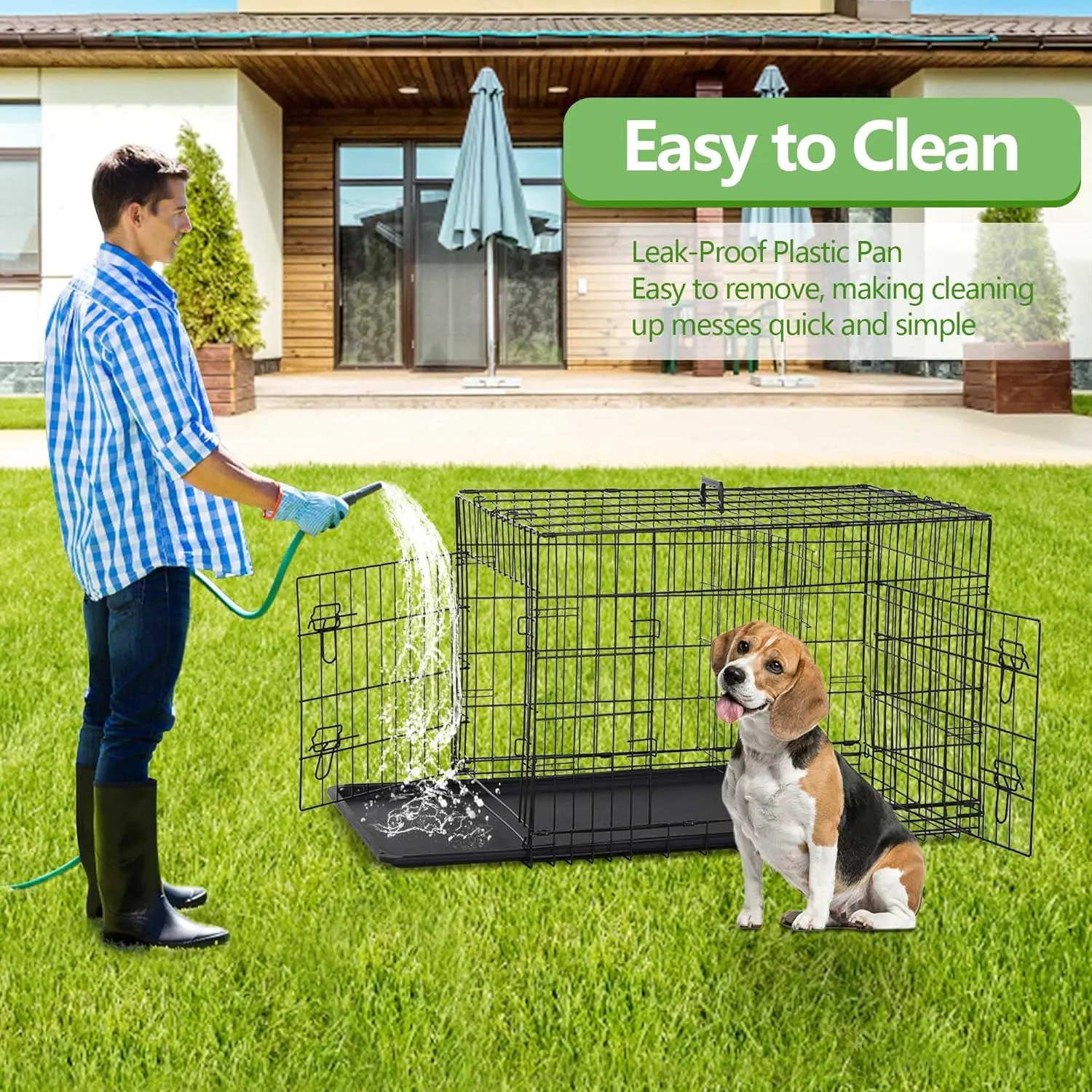 Medium Dog Crate, 30 Inch, Black, Folding Metal Puppy Crate with Tray, Wire Dog Crate Double Door and Divider Panel, Indoor Outdoor Use