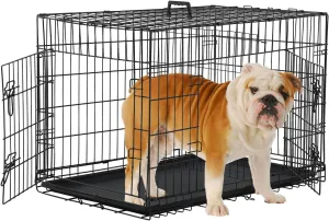 Medium Dog Crate, 30 Inch, Black, Folding Metal Puppy Crate with Tray, Wire Dog Crate Double Door and Divider Panel, Indoor Outdoor Use
