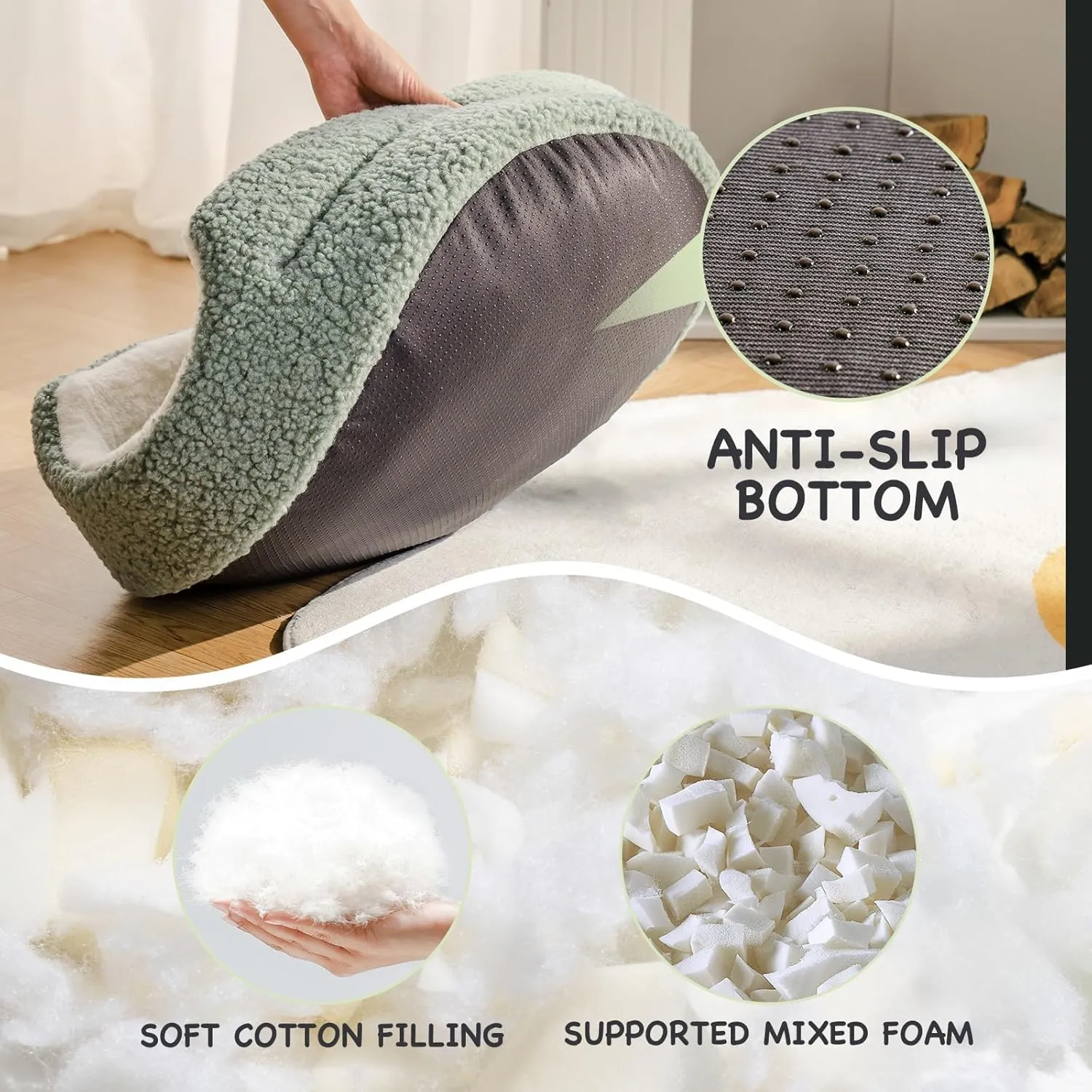 Mewoo Cat Beds for Indoor Cats - Round Dog Beds for Small Dogs, Washable Pet Bed for Kitten and Puppy with Non-Slip Bottom (Sage Green, 23.0" L X 23.0" W X 7.0" Th)