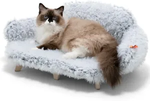 MEWOOFUN Cat Bed with Removable Washable Cover, Elevated Cat Couch for Cats & Small Medium Dogs, Wooden Pet Sofa Modern Pet Furniture (Grey, Medium)