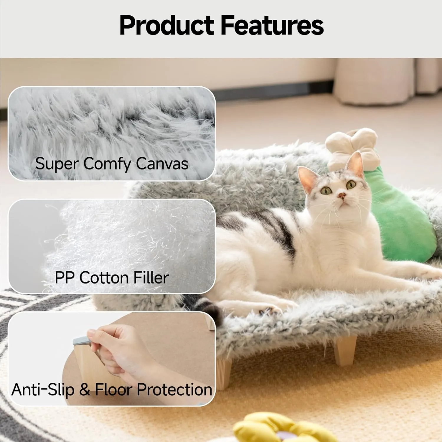 MEWOOFUN Cat Bed with Removable Washable Cover, Elevated Cat Couch for Cats & Small Medium Dogs, Wooden Pet Sofa Modern Pet Furniture (Grey, Medium)