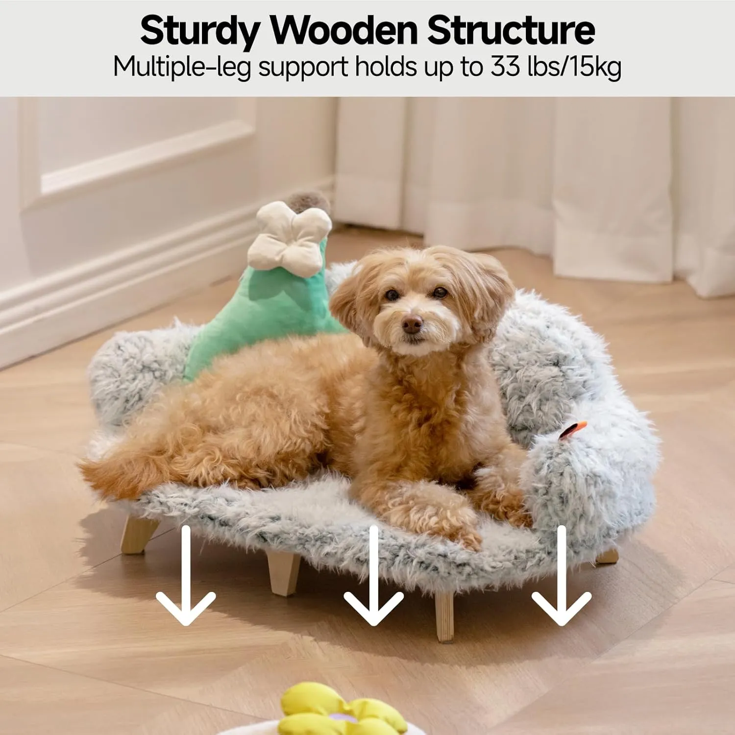 MEWOOFUN Cat Bed with Removable Washable Cover, Elevated Cat Couch for Cats & Small Medium Dogs, Wooden Pet Sofa Modern Pet Furniture (Grey, Medium)