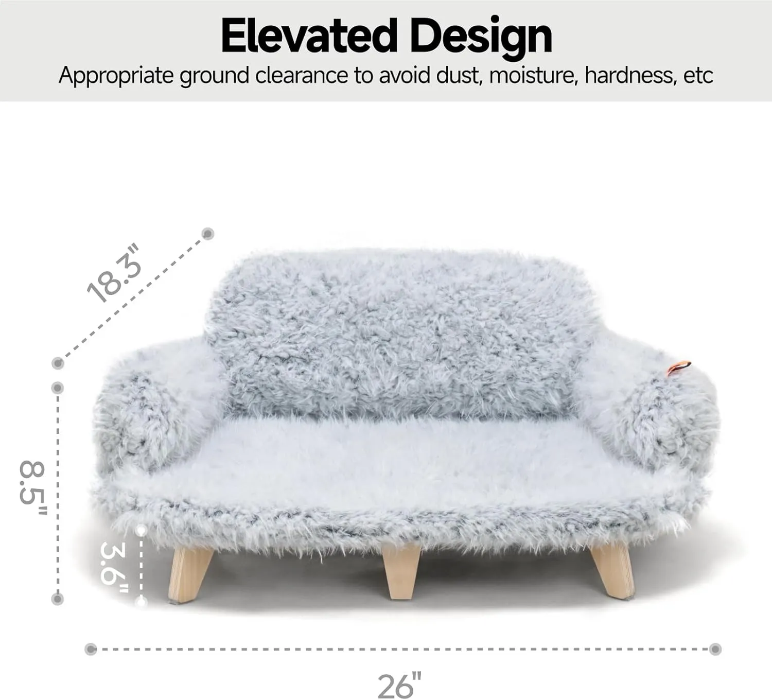 MEWOOFUN Cat Bed with Removable Washable Cover, Elevated Cat Couch for Cats & Small Medium Dogs, Wooden Pet Sofa Modern Pet Furniture (Grey, Medium)
