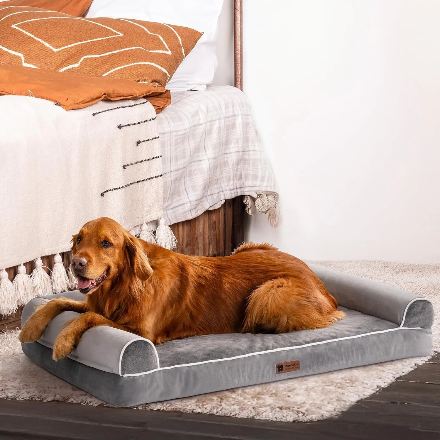 MEWOOFUN Orthopedic Large Dog Bed, Dog Beds Large Sized Dog with Egg Foam, Washable XL Dog Bed Extra Large Dog Bed, Pet Bed with Removable Cover, Waterproof Dog Couch (XL, Grey)