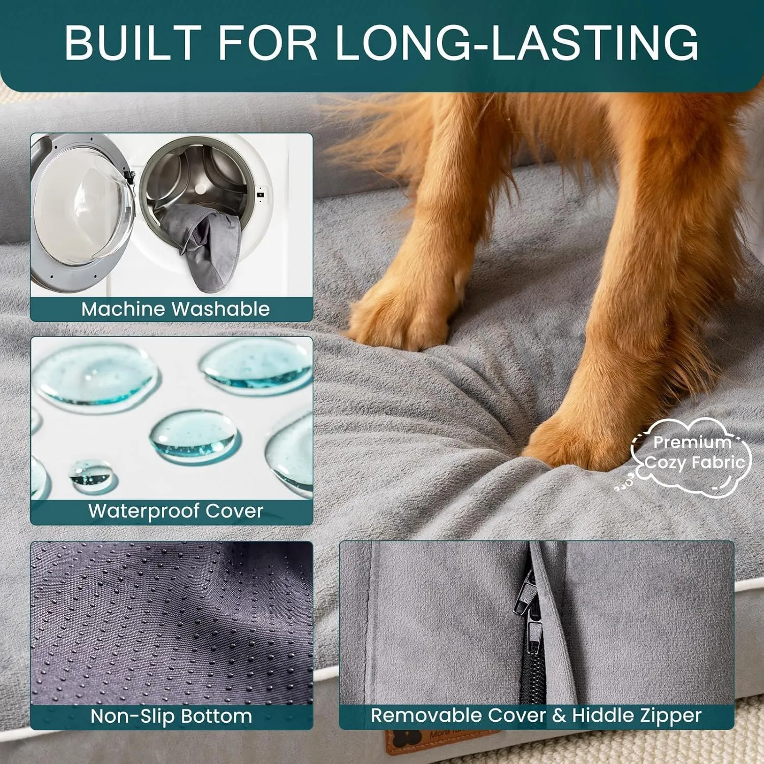MEWOOFUN Orthopedic Large Dog Bed, Dog Beds Large Sized Dog with Egg Foam, Washable XL Dog Bed Extra Large Dog Bed, Pet Bed with Removable Cover, Waterproof Dog Couch (XL, Grey)