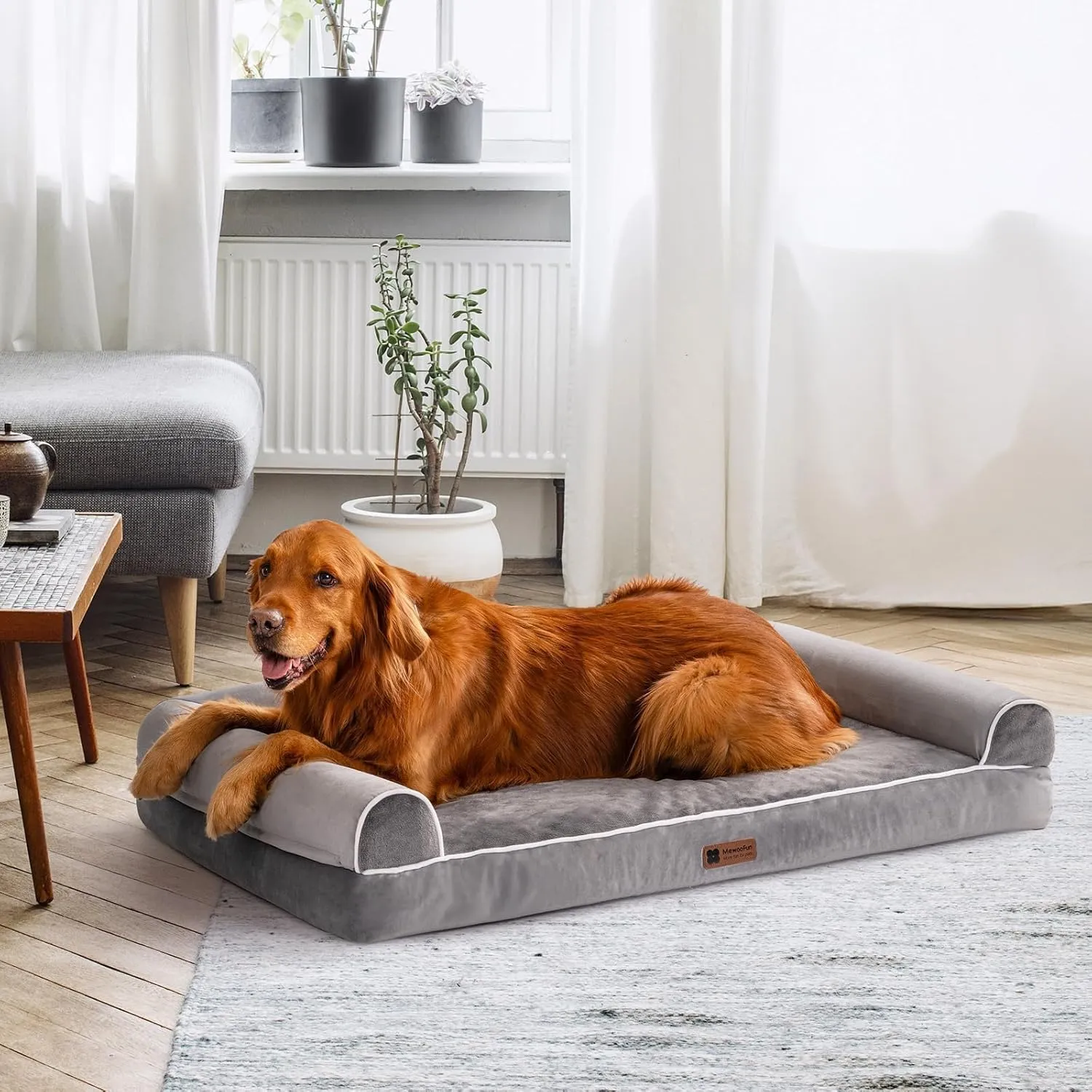 MEWOOFUN Orthopedic Large Dog Bed, Dog Beds Large Sized Dog with Egg Foam, Washable XL Dog Bed Extra Large Dog Bed, Pet Bed with Removable Cover, Waterproof Dog Couch (XL, Grey)
