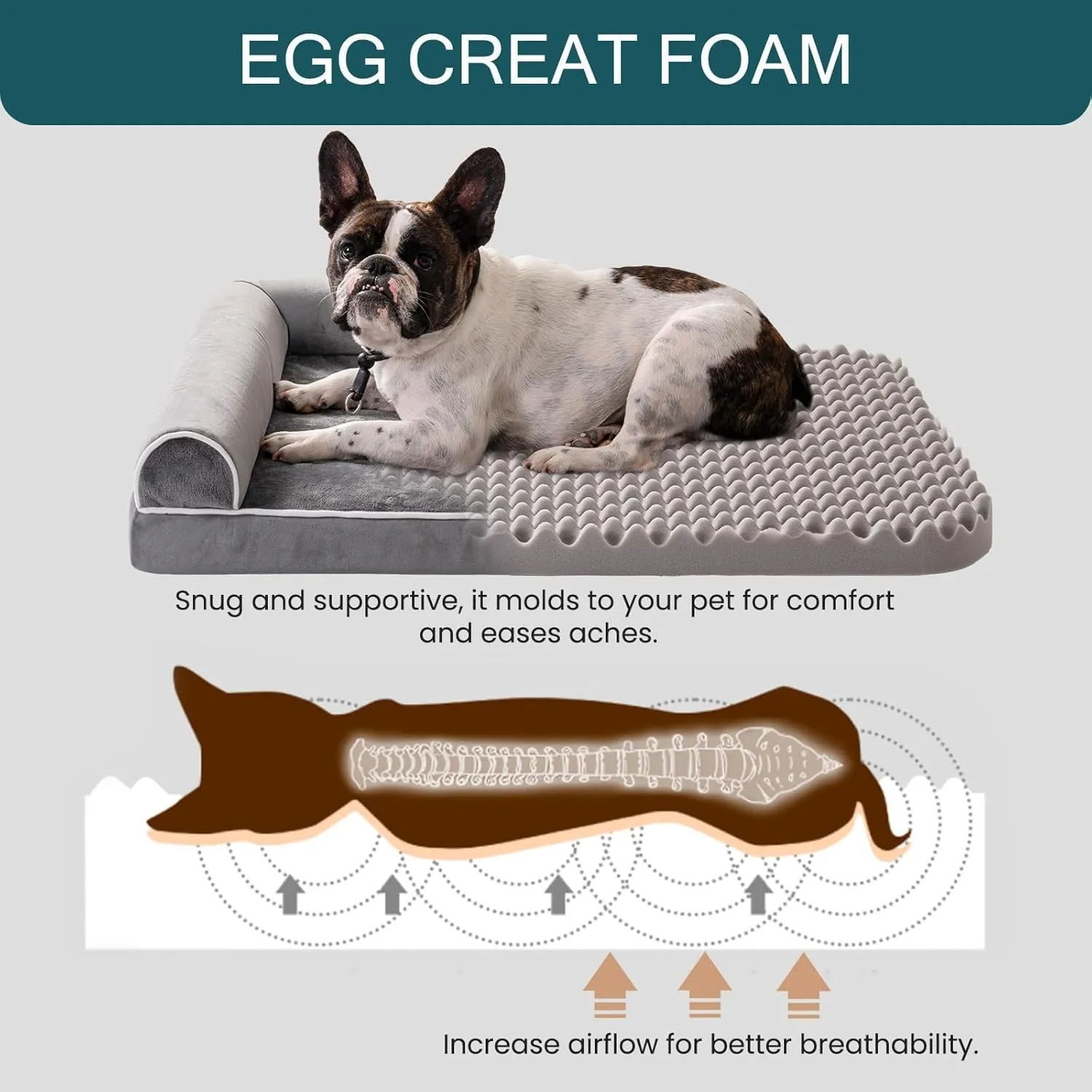 MEWOOFUN Orthopedic Large Dog Bed, Dog Beds Large Sized Dog with Egg Foam, Washable XL Dog Bed Extra Large Dog Bed, Pet Bed with Removable Cover, Waterproof Dog Couch (XL, Grey)