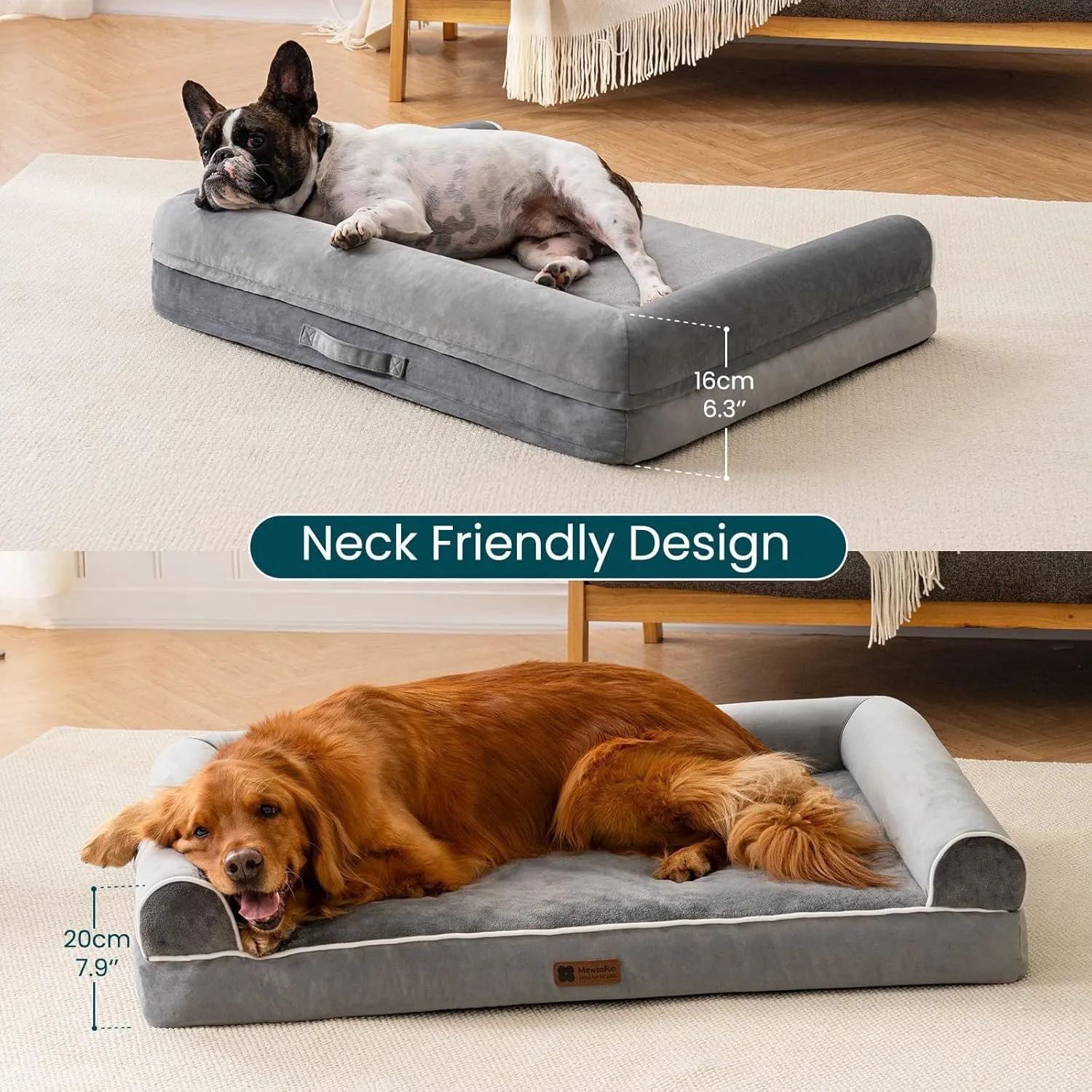 MEWOOFUN Orthopedic Large Dog Bed, Dog Beds Large Sized Dog with Egg Foam, Washable XL Dog Bed Extra Large Dog Bed, Pet Bed with Removable Cover, Waterproof Dog Couch (XL, Grey)