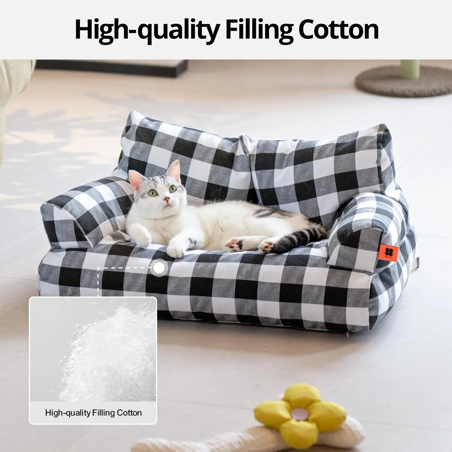 MEWOOFUN Pet Sofa Bed for Medium Pets, Cat Couch With 261913 Inch Removable Washable Cover, Nonskid Bottom Puppy Couch up to 25 lbs (Black & White)