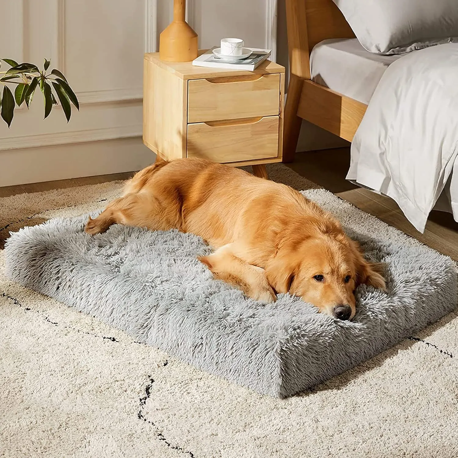 MIHIKK Large Dog Bed - Orthopedic Egg Foam with Removable Washable Cover, Waterproof Mattress, Comfy Anti Anxiety Pet Bed, 36x27 inch, Gray