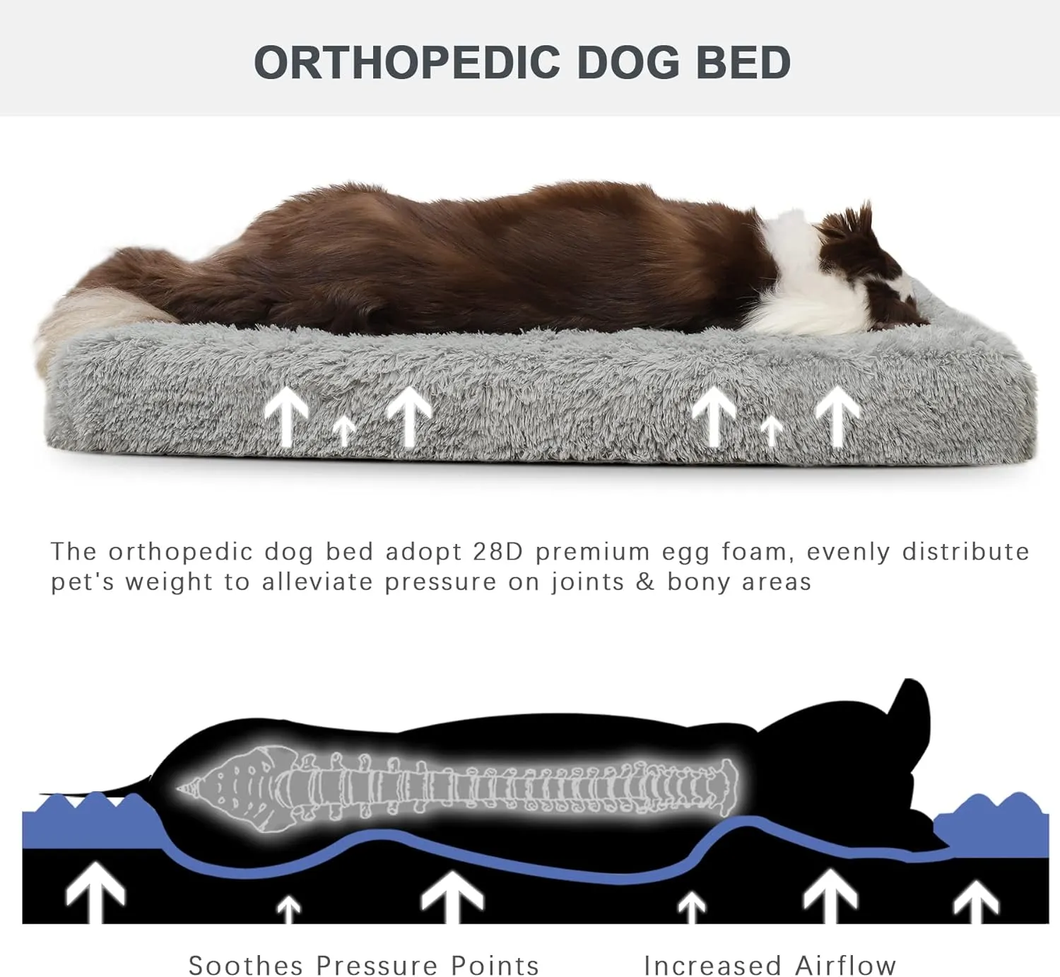 MIHIKK Large Dog Bed - Orthopedic Egg Foam with Removable Washable Cover, Waterproof Mattress, Comfy Anti Anxiety Pet Bed, 36x27 inch, Gray