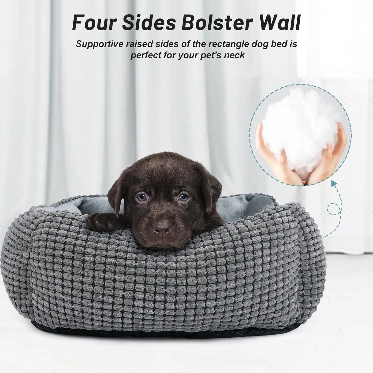 MIXJOY Dog Bed for Large Medium Small Dogs, Rectangle Washable Sleeping Puppy Bed, Soft Calming Cat Beds for Indoor Cats, Orthopedic Pet Sofa Bed, Anti-Slip Bottom with Multiple Size (20'', Grey)