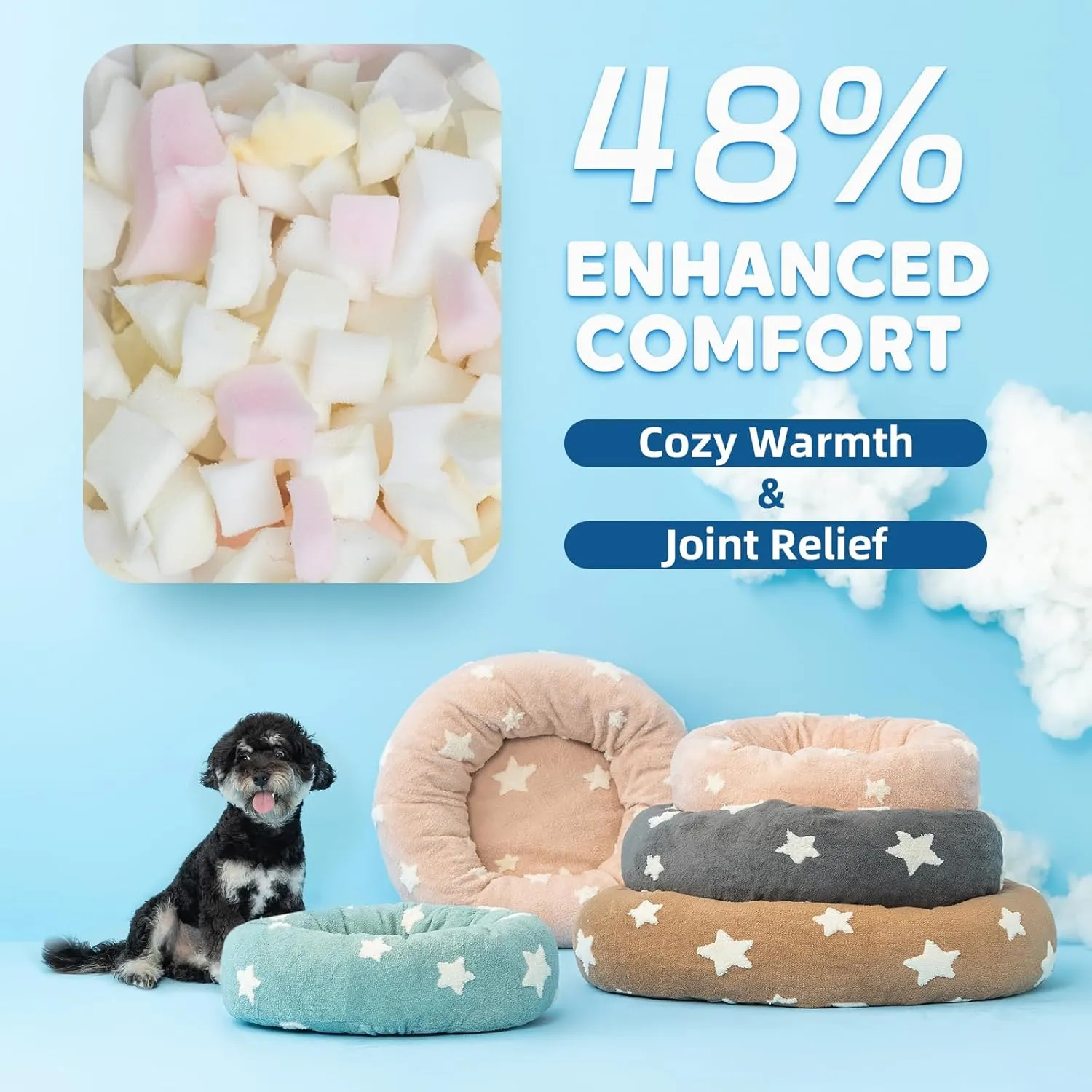 Mora Pets Donut Small Dog Bed - Round Cat Bed for Indoor Cats with Washable Removable Cover, Cute Calming Fluffy Pet Circle Bed Anti-Anxiety for Puppy Cat Dog, Grey 23"