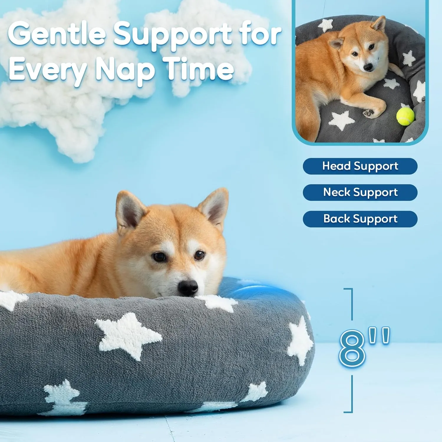 Mora Pets Donut Small Dog Bed - Round Cat Bed for Indoor Cats with Washable Removable Cover, Cute Calming Fluffy Pet Circle Bed Anti-Anxiety for Puppy Cat Dog, Grey 23"