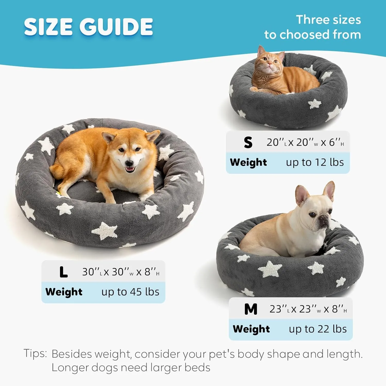 Mora Pets Donut Small Dog Bed - Round Cat Bed for Indoor Cats with Washable Removable Cover, Cute Calming Fluffy Pet Circle Bed Anti-Anxiety for Puppy Cat Dog, Grey 23"