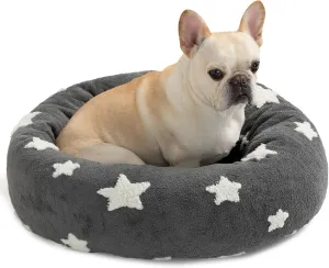 Mora Pets Donut Small Dog Bed - Round Cat Bed for Indoor Cats with Washable Removable Cover, Cute Calming Fluffy Pet Circle Bed Anti-Anxiety for Puppy Cat Dog, Grey 23"