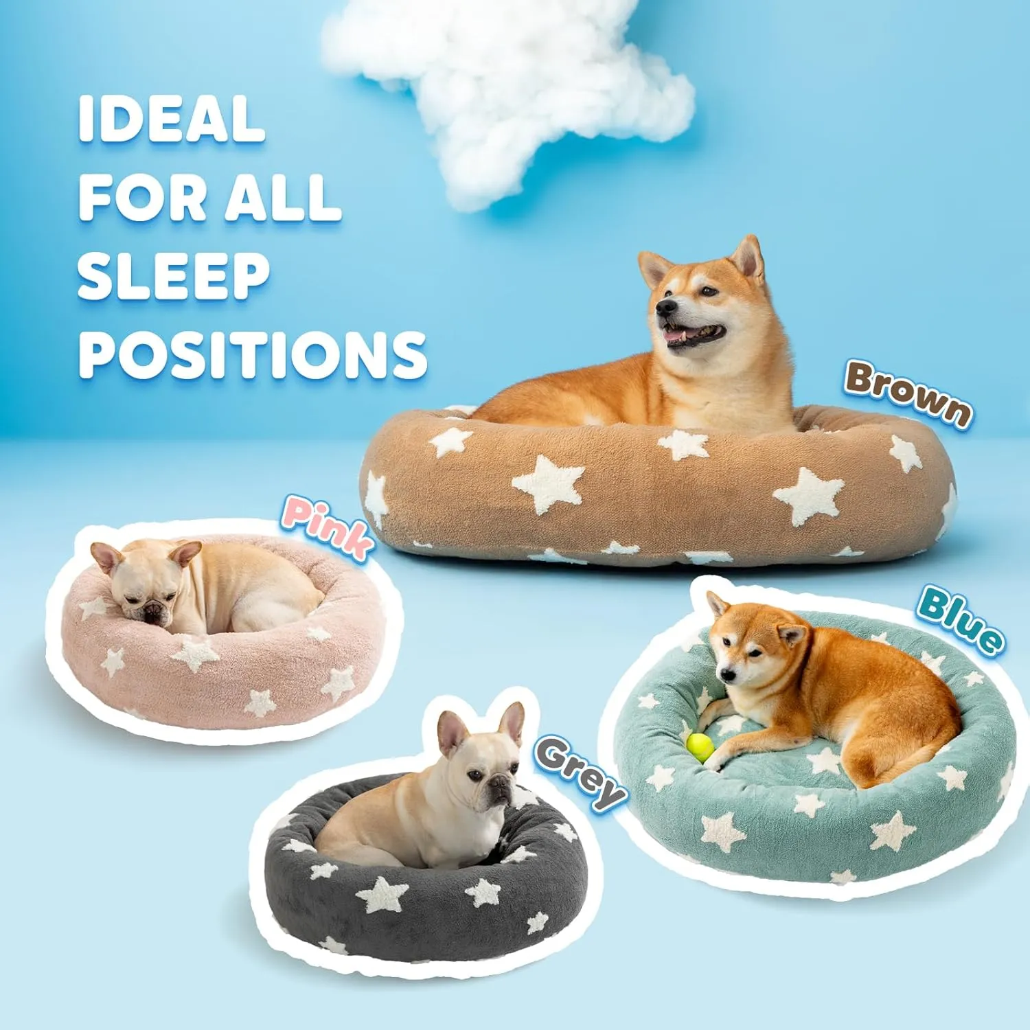 Mora Pets Donut Small Dog Bed - Round Cat Bed for Indoor Cats with Washable Removable Cover, Cute Calming Fluffy Pet Circle Bed Anti-Anxiety for Puppy Cat Dog, Grey 23"