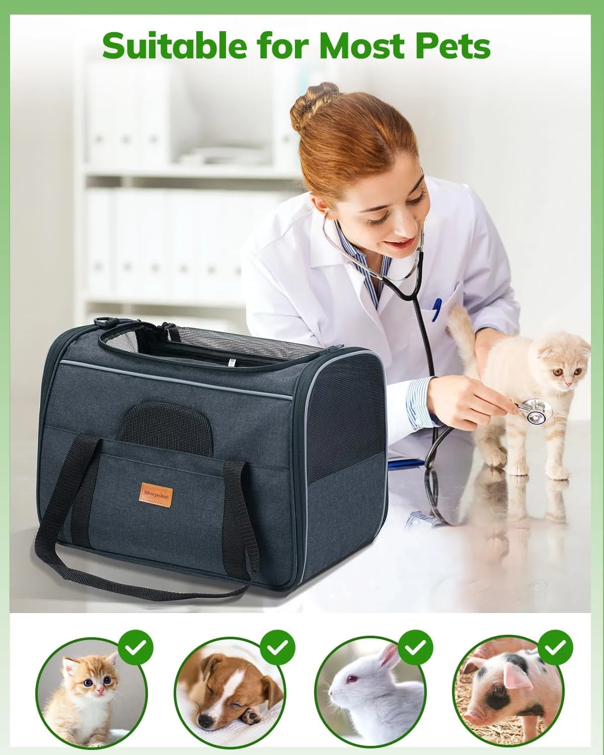 Morpilot Pet Travel Carrier Bag, Soft-Sided Dog Carrier Cat Carrier Pet Carrier (18 x 12.5 x 14 Inches), for Large Cats and Medium Puppies, w/Locking Safety Zippers, Foldable Bowl