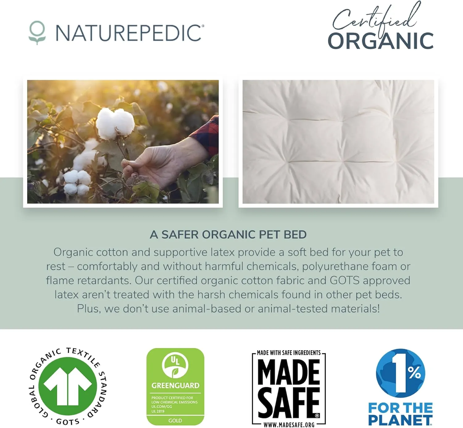 Naturepedic Organic Pet Bed Cover - Washable Waterproof Mattress Protector - Removable Cover for Dog and Cat Bed - Small