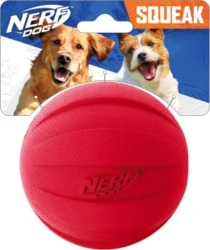Nerf Dog Rubber Ball Dog Toy with Interactive Squeaker, Lightweight, Durable and Water Resistant, 4 Inch Diameter for Medium/Large Breeds, Single Unit, Red