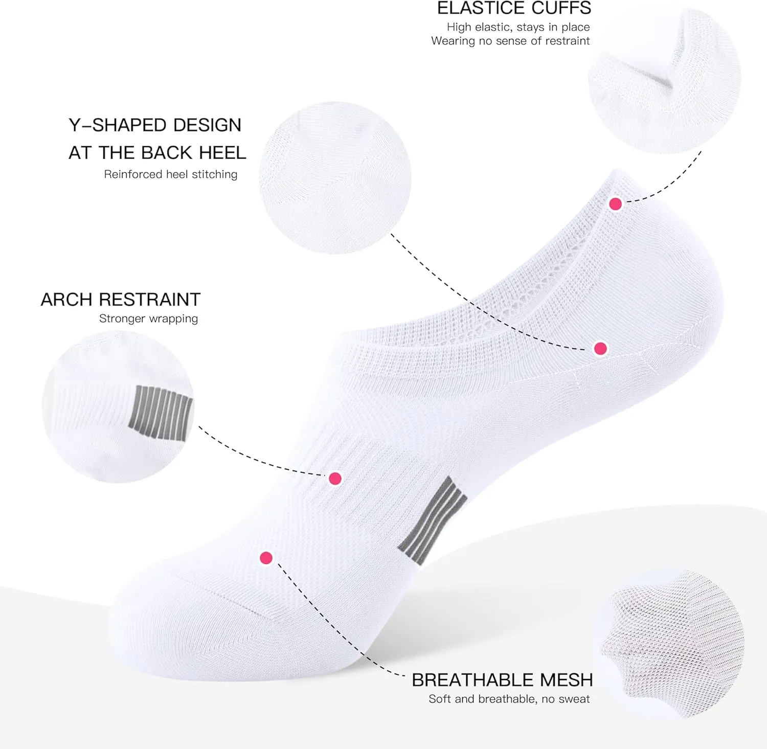 No Show Socks Womens Low Cut Non Slip Athletic Cotton Invisible Women Sock 5 Pairs