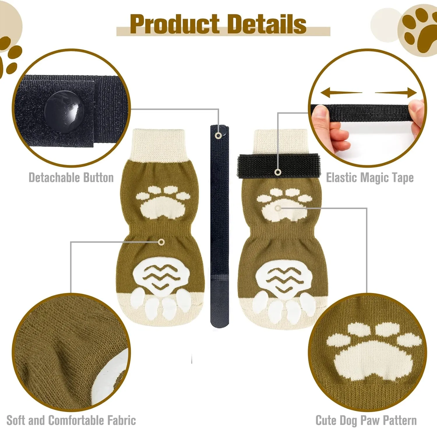 Non Slip Dog Socks with Grippers to Prevent Licking Paws for Hardwood Floors - Anti Slip Shoes 3 Pairs Booties Winter Boots Paw Protectors for Small to Large Senior Dogs Prevent Scratching