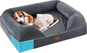 Orthopedic Dog Bed for Small Dogs - Washable Dog Couch Bed, Memory Foam Pet Sofa Bed with Waterproof Liner and Removable Zipper Cover, Non-Slip Bottom Puppy Bed, Grey, 25x20x5.7inches