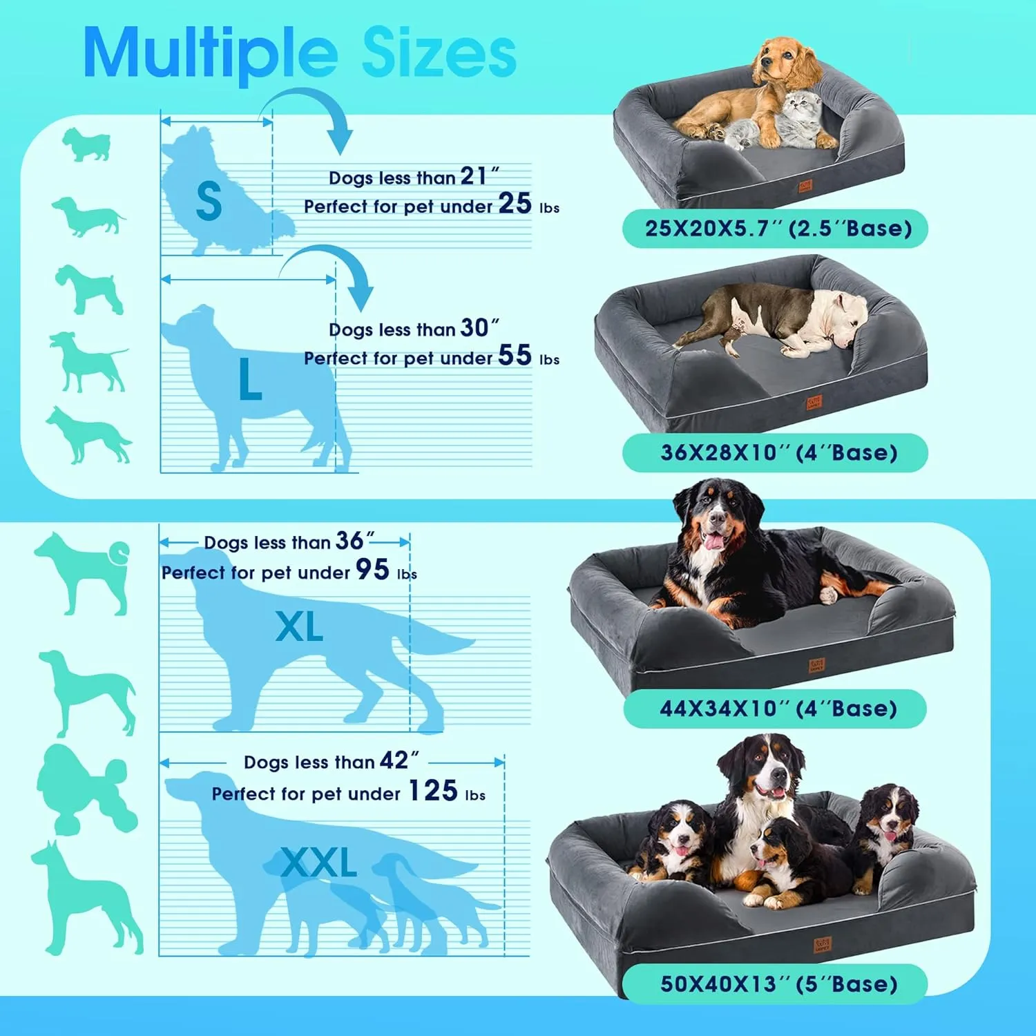 Orthopedic Dog Bed Full Memory Foam, 36x28, Grey, Waterproof Liner, Removable Cover, CertiPUR-US Certified