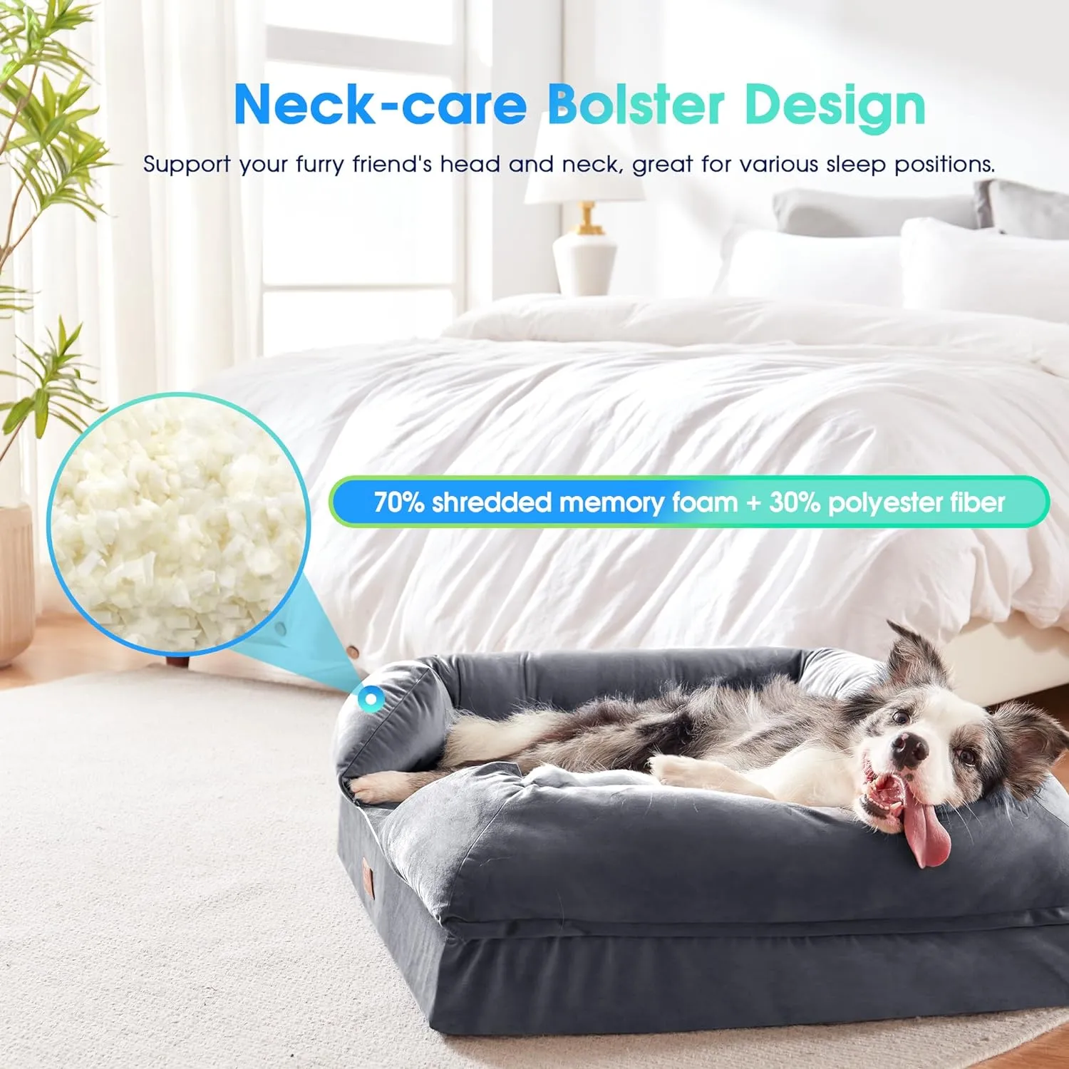 Orthopedic Dog Bed Full Memory Foam, 36x28, Grey, Waterproof Liner, Removable Cover, CertiPUR-US Certified