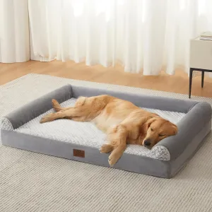 Orthopedic Dog Beds for Extra Large Dogs, Waterproof Memory Foam XL Pet Bed with Sides, Non-Slip and Egg-Crate Foam Big Dog Couch Bed with Washable Removable Cover, Grey