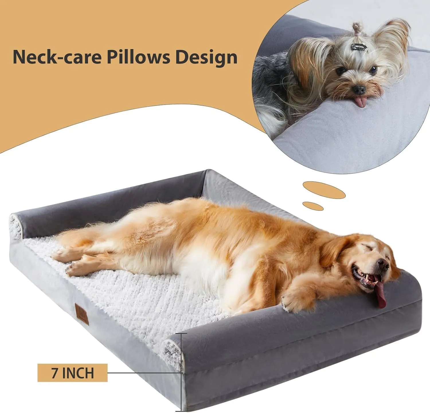 Orthopedic Dog Beds for Extra Large Dogs, Waterproof Memory Foam XL Pet Bed with Sides, Non-Slip and Egg-Crate Foam Big Dog Couch Bed with Washable Removable Cover, Grey