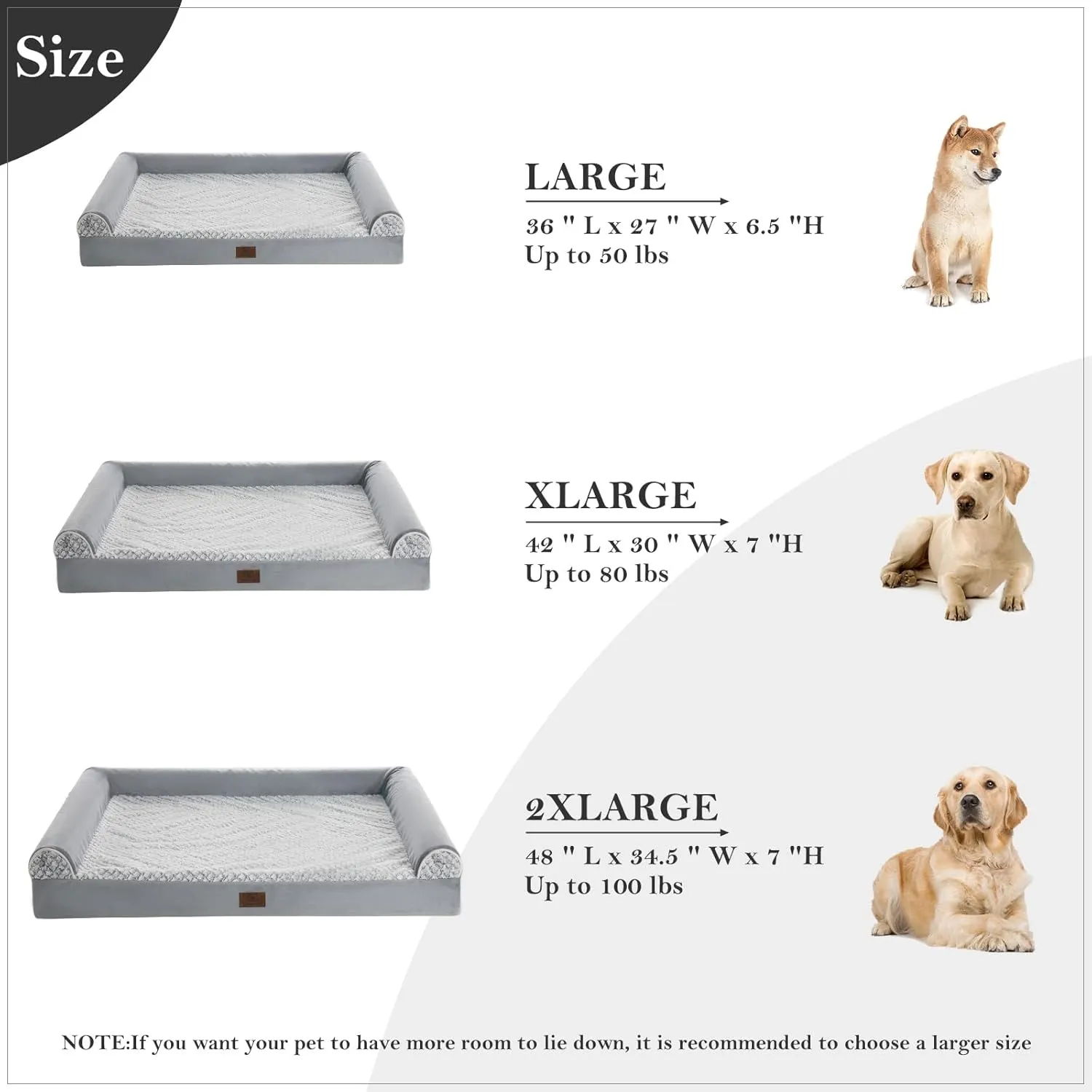Orthopedic Dog Beds for Extra Large Dogs, Waterproof Memory Foam XL Pet Bed with Sides, Non-Slip and Egg-Crate Foam Big Dog Couch Bed with Washable Removable Cover, Grey