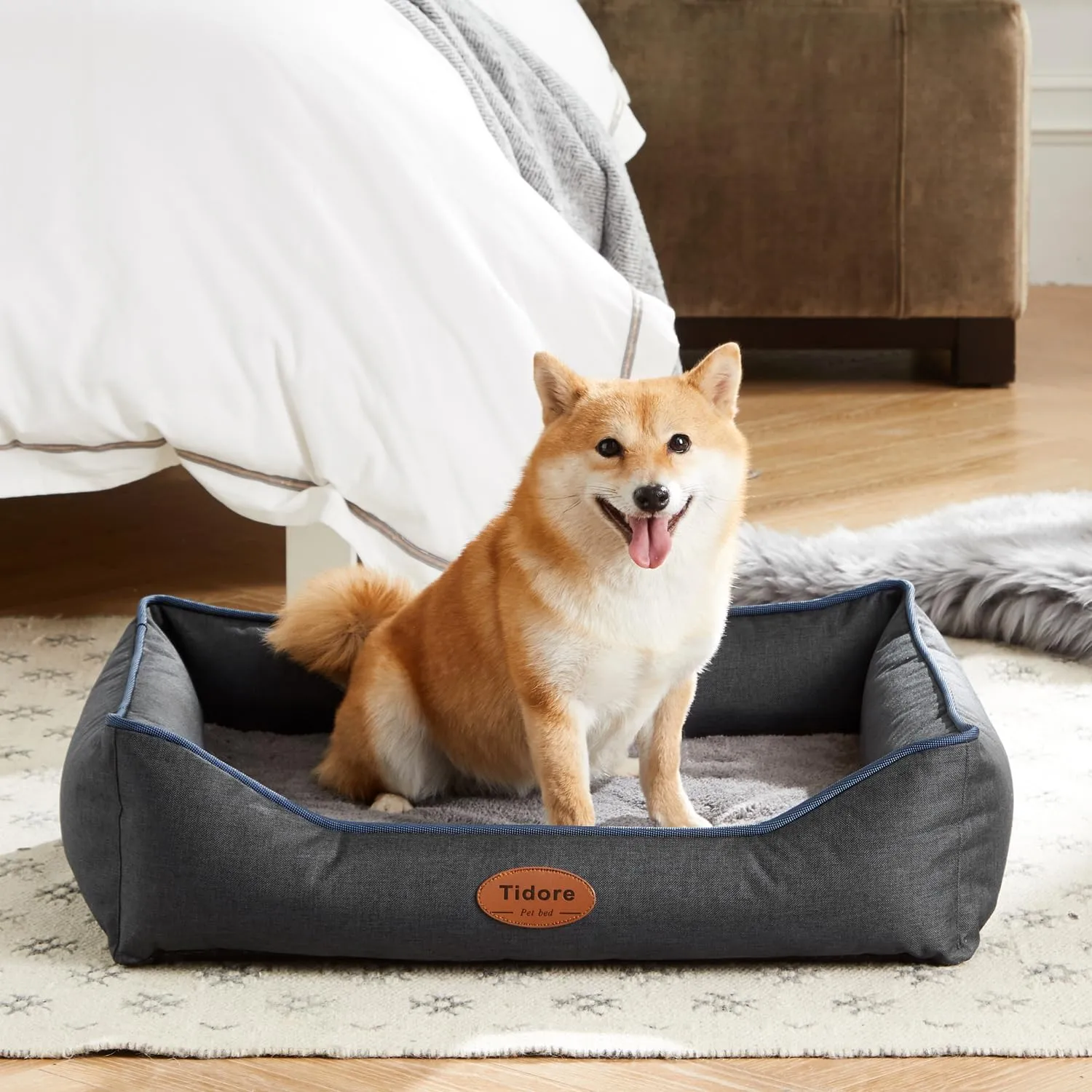 Orthopedic Dog Beds for Medium Dogs, Durable Egg Crate Foam Sofa Dog Bed wit Washable Removable Cover,Waterproof Lining,Pet Bed for Large Dogs (Dark Grey, 26.4" L x 21.7" W x 6.2" Th)