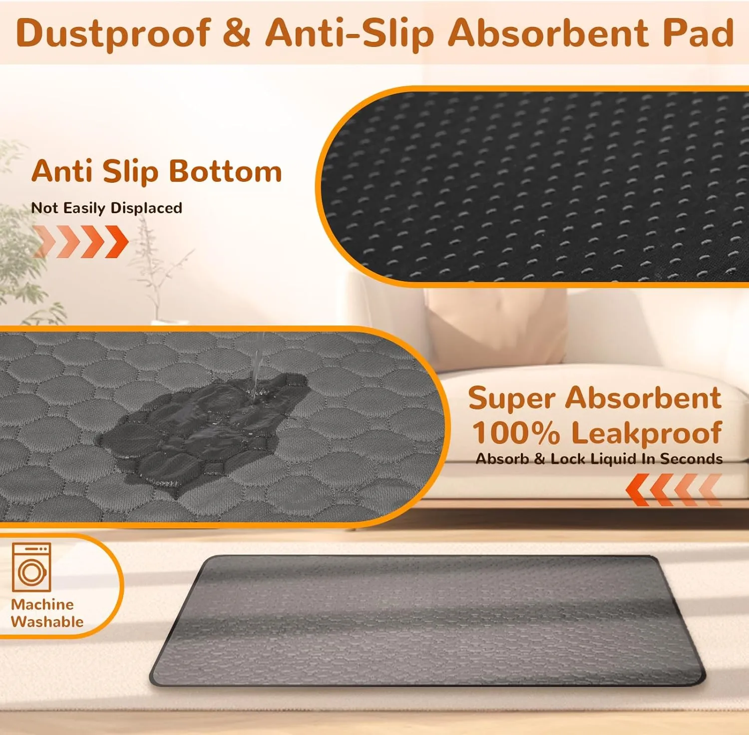 Orthopedic Memory Foam Dog Bed,Washable Waterproof Lined Pet Bed,Removable Non-Slip Bottom Dog Bed Couch,Dust-Proof Absorbent Mat,Grey S