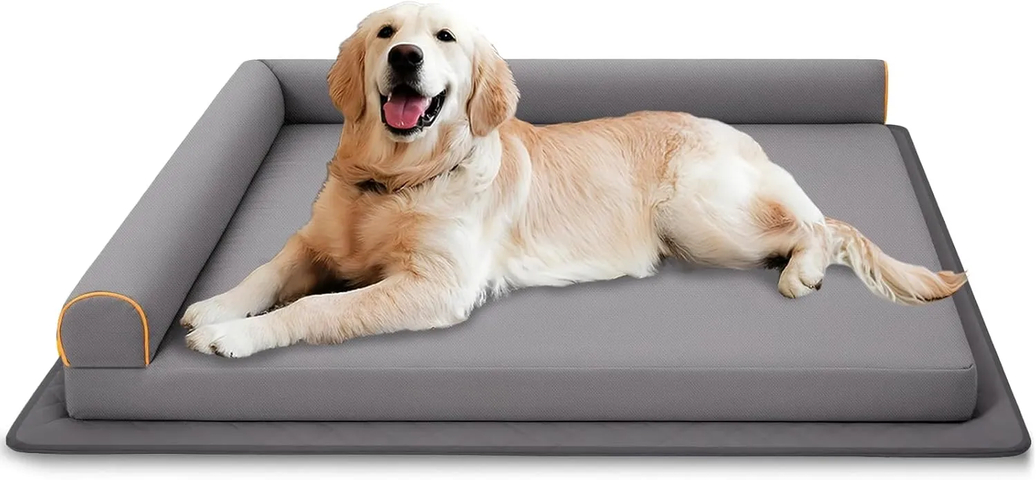 Orthopedic Memory Foam Dog Bed,Washable Waterproof Lined Pet Bed,Removable Non-Slip Bottom Dog Bed Couch,Dust-Proof Absorbent Mat,Grey S