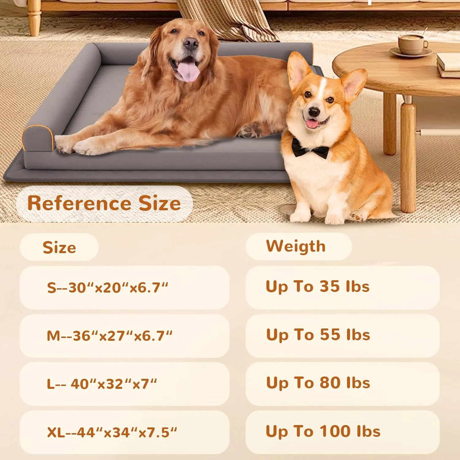 Orthopedic Memory Foam Dog Bed,Washable Waterproof Lined Pet Bed,Removable Non-Slip Bottom Dog Bed Couch,Dust-Proof Absorbent Mat,Grey S