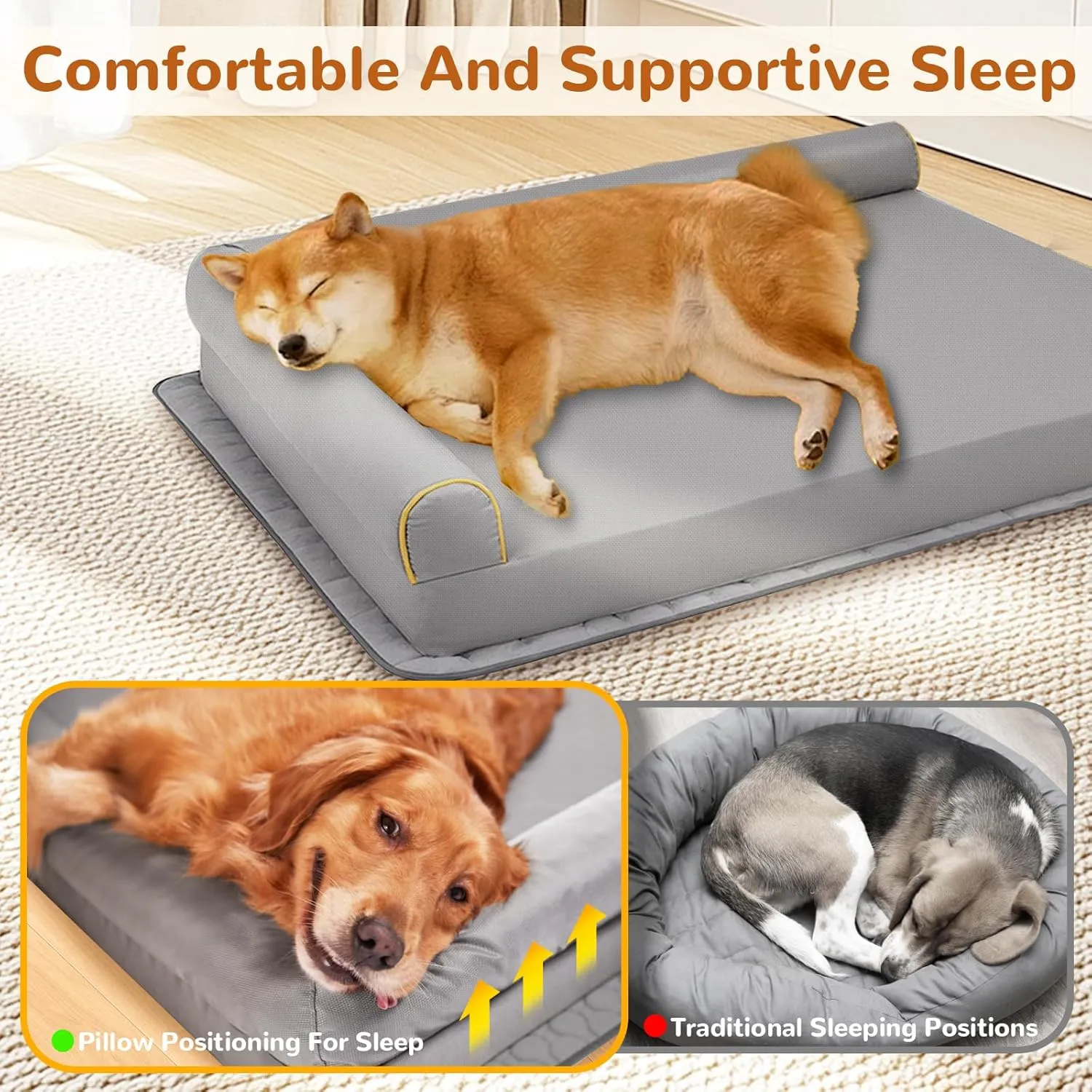 Orthopedic Memory Foam Dog Bed,Washable Waterproof Lined Pet Bed,Removable Non-Slip Bottom Dog Bed Couch,Dust-Proof Absorbent Mat,Grey S