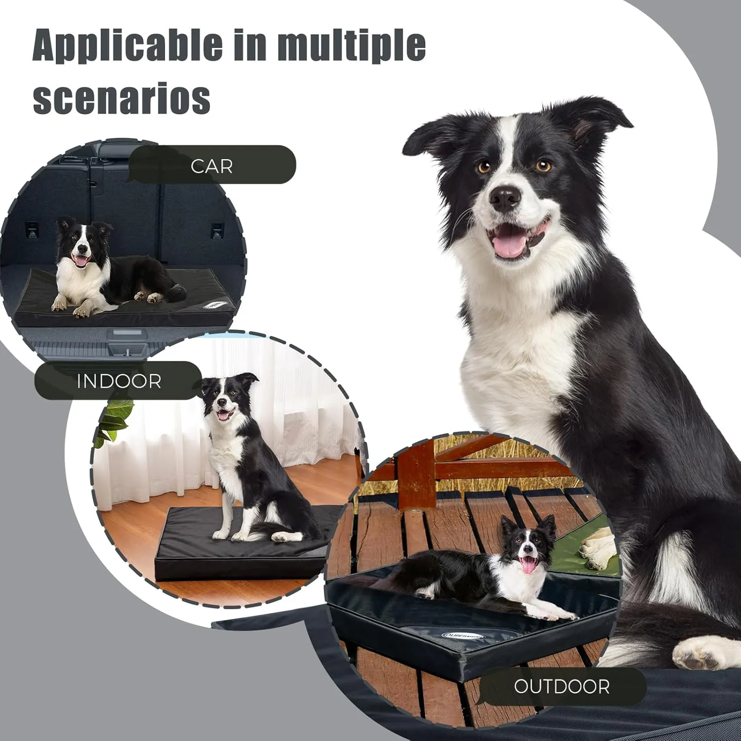 Orthopedic Outdoor Waterproof Dog Beds for Medium Dogs, Washable Crate Bed with Egg Crate Foam Pet Bed Mat and Removable Oxford Fabric Cooling Cover,36"x 26", Black
