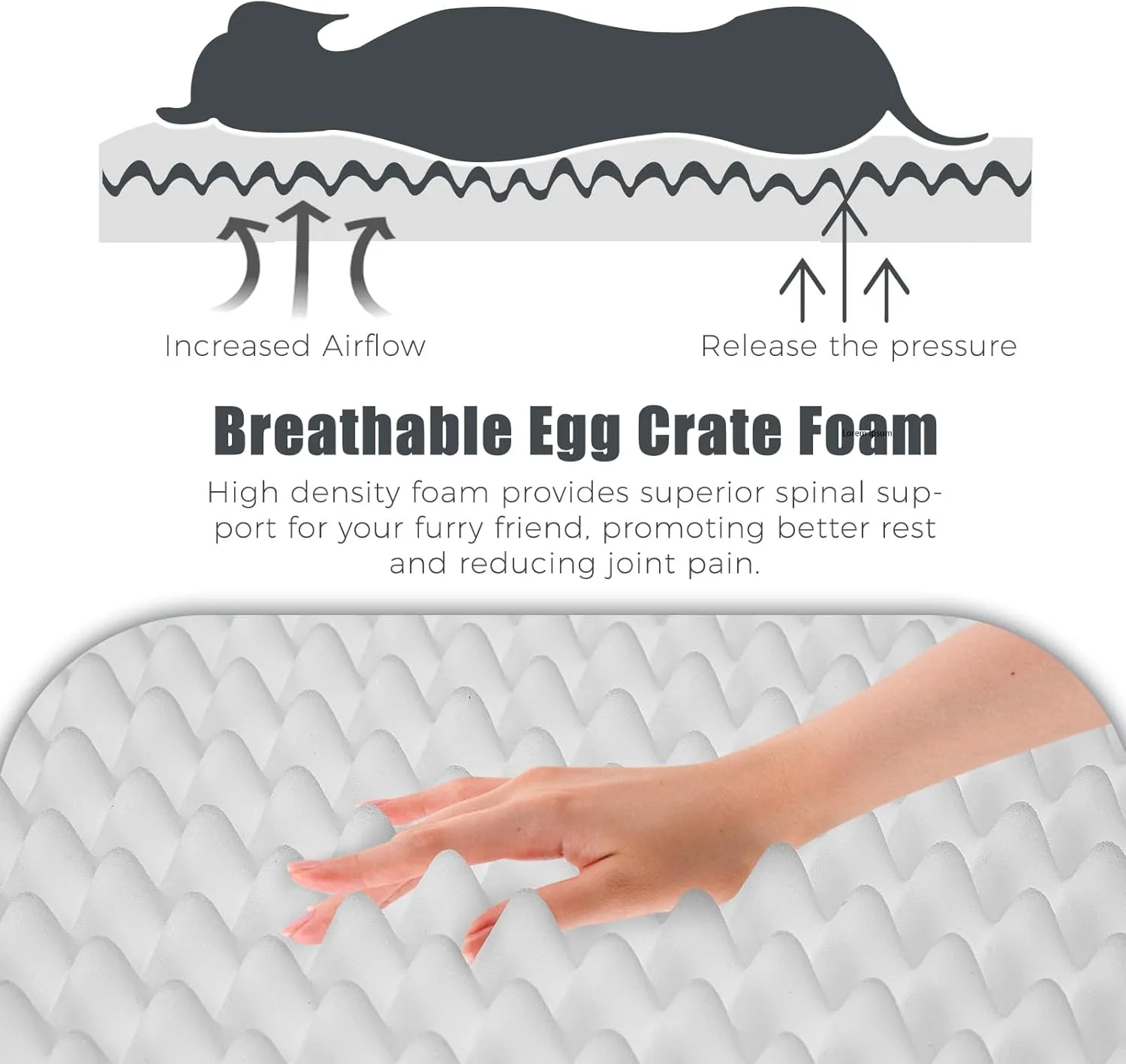 Orthopedic Outdoor Waterproof Dog Beds for Medium Dogs, Washable Crate Bed with Egg Crate Foam Pet Bed Mat and Removable Oxford Fabric Cooling Cover,36"x 26", Black