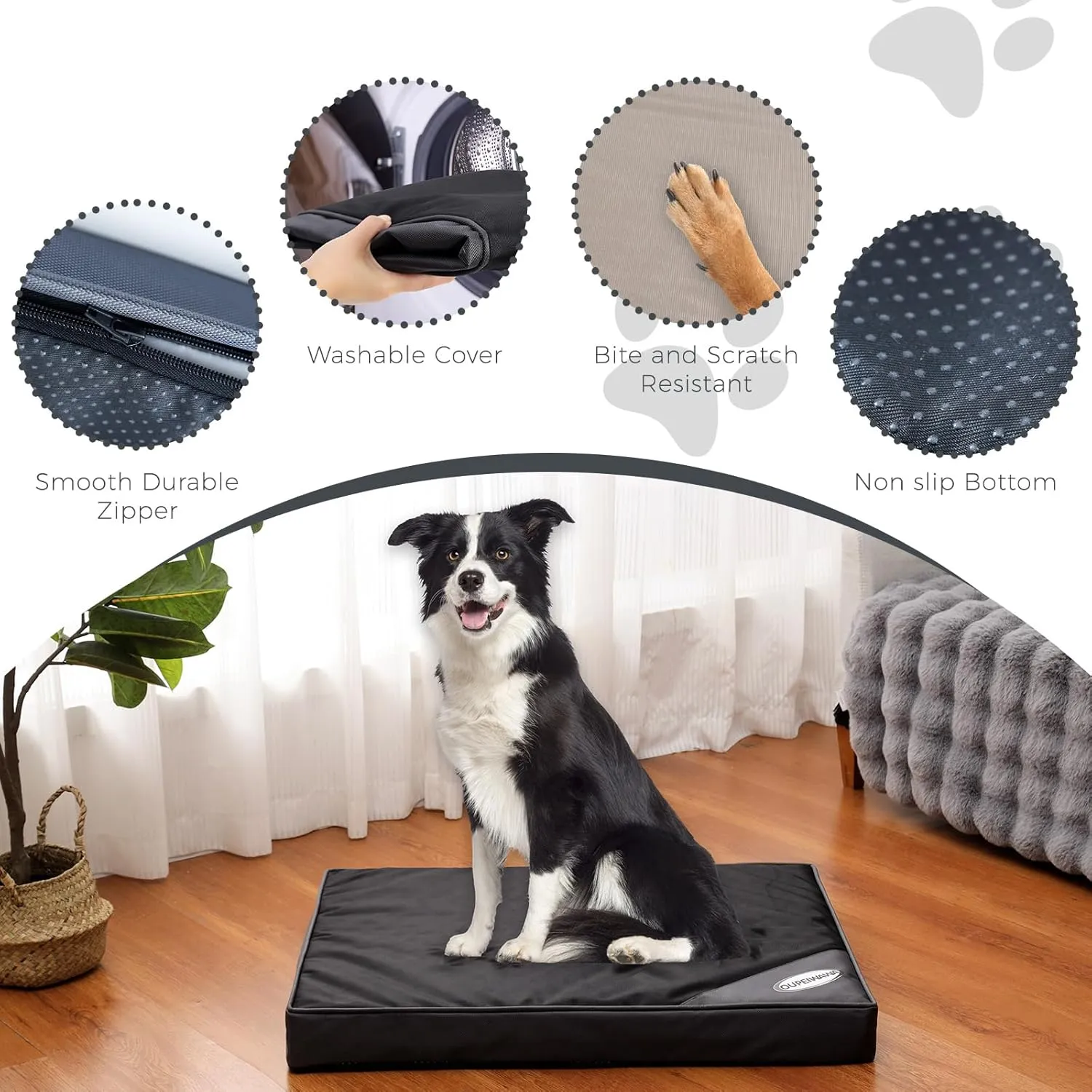 Orthopedic Outdoor Waterproof Dog Beds for Medium Dogs, Washable Crate Bed with Egg Crate Foam Pet Bed Mat and Removable Oxford Fabric Cooling Cover,36"x 26", Black