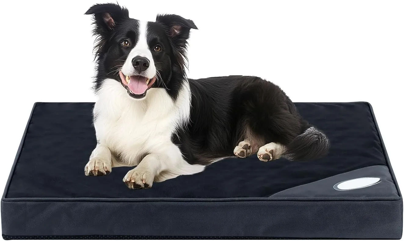 Orthopedic Outdoor Waterproof Dog Beds for Medium Dogs, Washable Crate Bed with Egg Crate Foam Pet Bed Mat and Removable Oxford Fabric Cooling Cover,36"x 26", Black