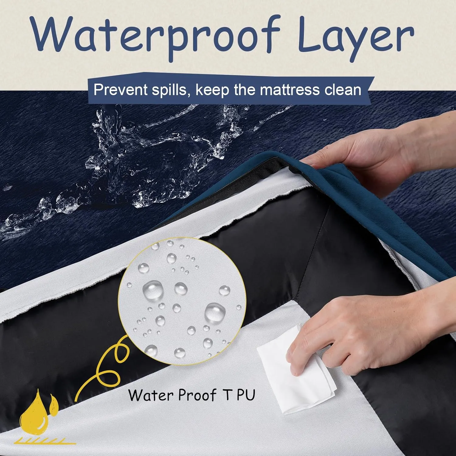Orthopedic Washable Large Dog Bed: Waterproof Bolster - Medium Large Dogs, Removable Cover - Navy