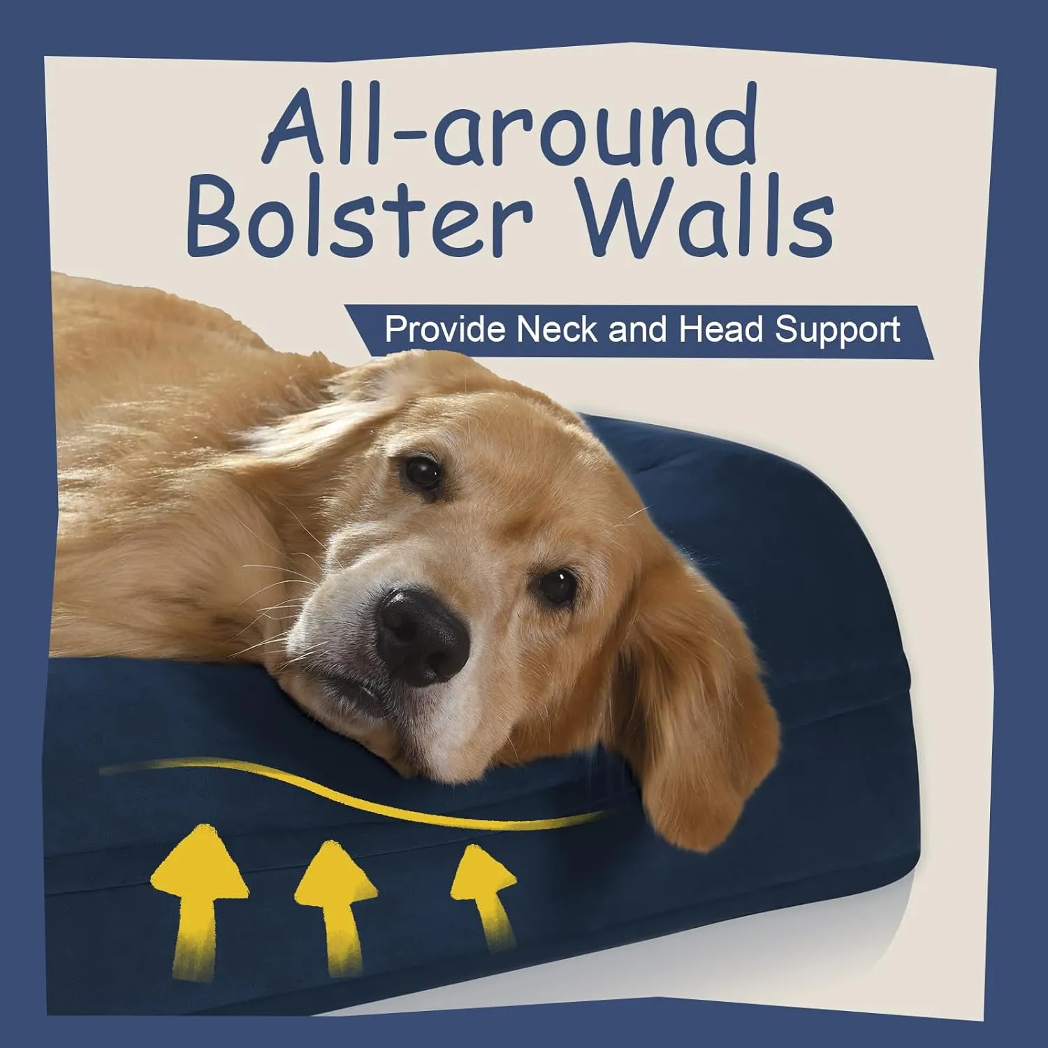 Orthopedic Washable Large Dog Bed: Waterproof Bolster - Medium Large Dogs, Removable Cover - Navy