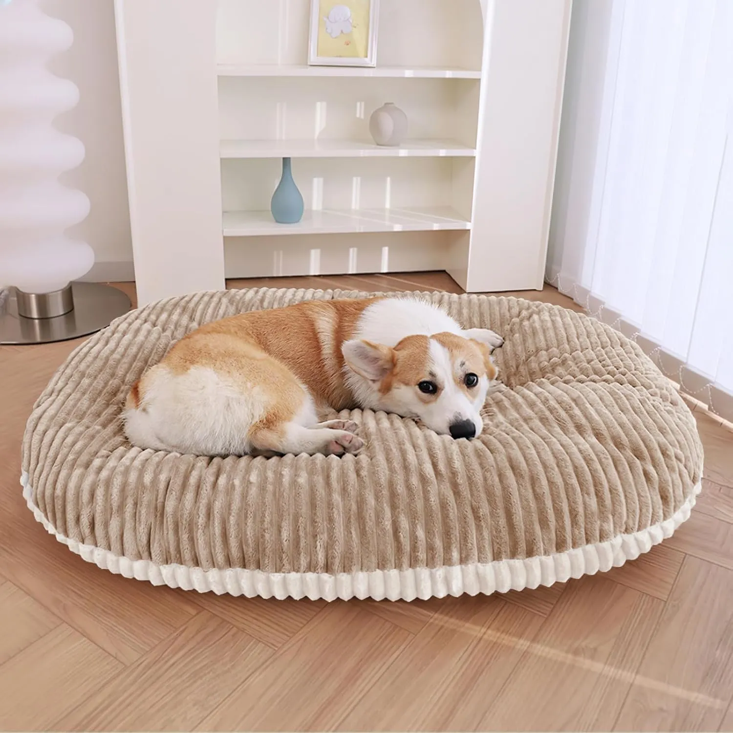 Patas Lague Reversible Orthopedic Dog Bed for Small Dogs 24''x18'', Memory Foam Supportive Therapy Fillings Deep Sleep Pet Beds with Removable Cover Soft Warm Washable Cat Cuddler Khaki