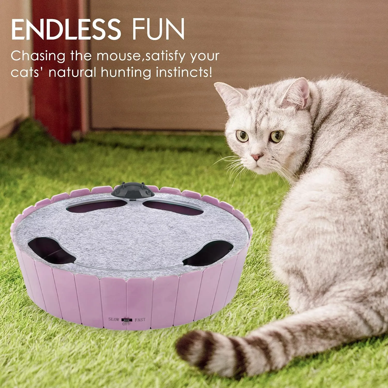 Pawaboo Interactive Cat Toy With Running Mouse, Electronic Motion Automatic Teaser for Indoor Cats, Pop and Play Hide Seek Hunting Mouse for Pet Kitten Play Fun Exercise, Purple