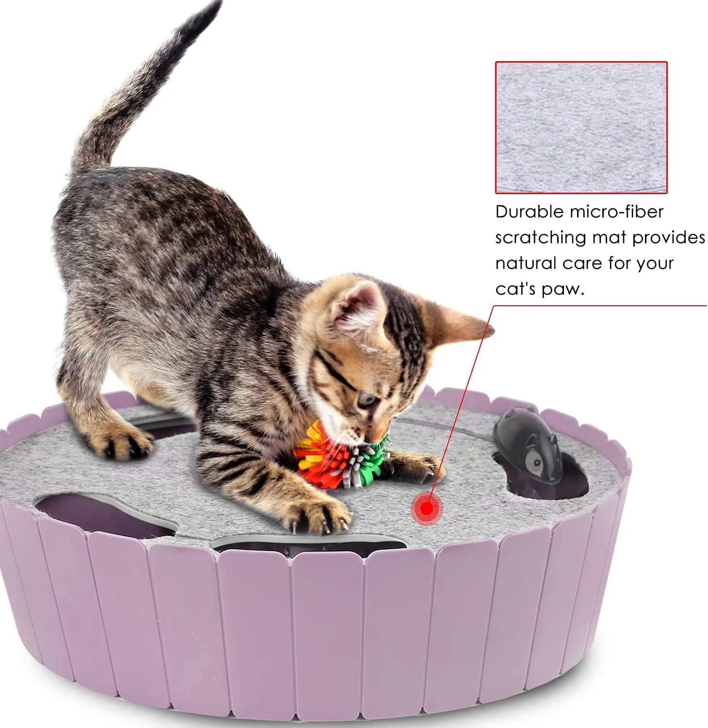 Pawaboo Interactive Cat Toy With Running Mouse, Electronic Motion Automatic Teaser for Indoor Cats, Pop and Play Hide Seek Hunting Mouse for Pet Kitten Play Fun Exercise, Purple