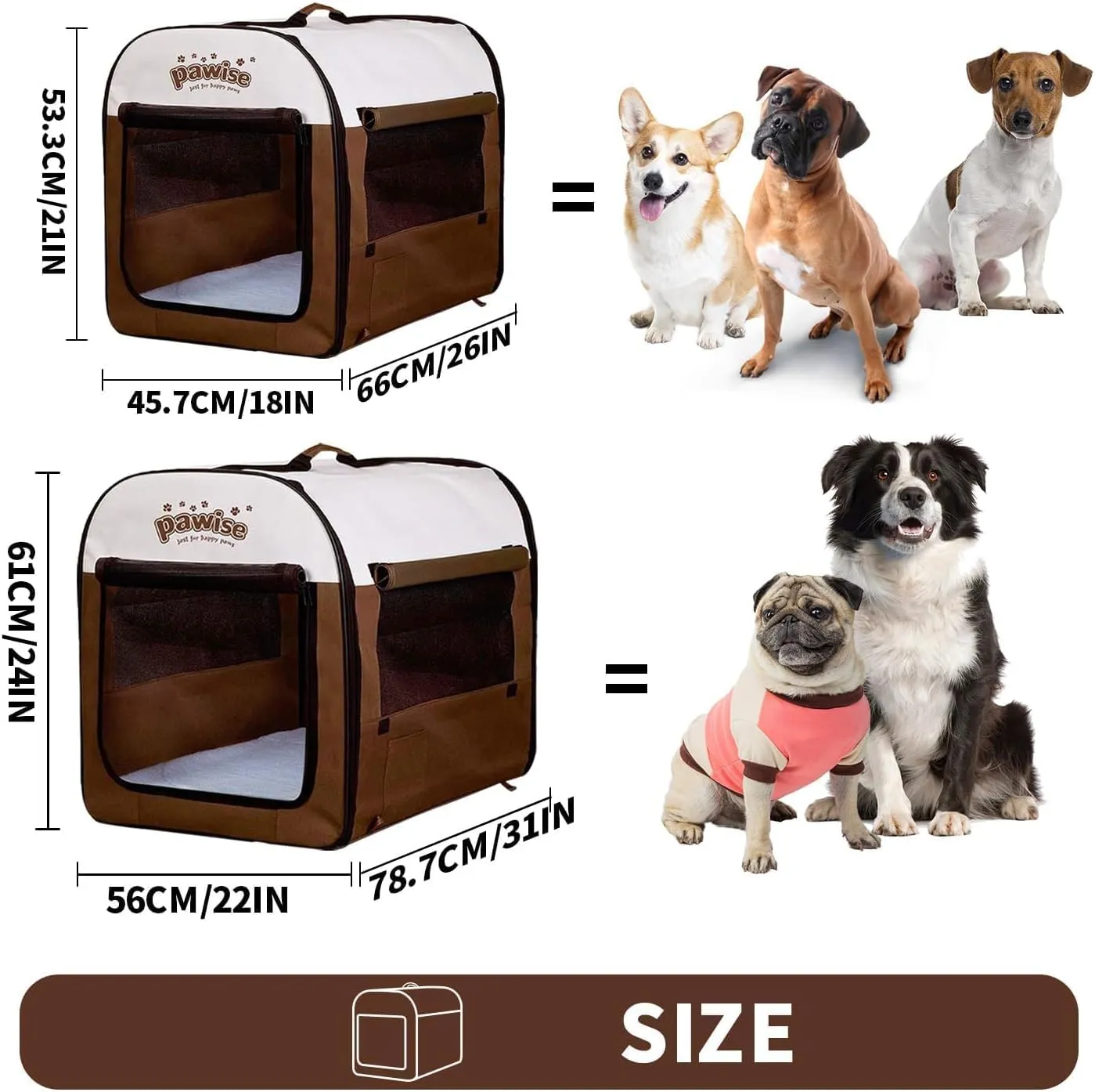 PAWISE Collapsible Soft Dog Crate Pet Kennel Houses, Portable Dog Crates for Medium Dogs, Lightweight Travel Crate Kennel Indoor & Outdoor, 31"x22"x24",Large