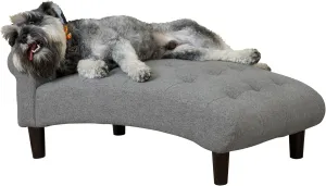 Paws & Purrs Modern 21" Wide Pet Chaise Lounge Bed for Small to Medium Dog or Cat, 28.8" L x 20.3" W x 13.3" Th, Gray